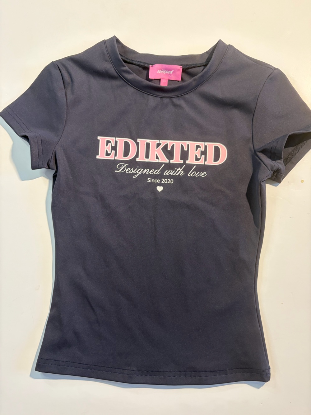 Edikted Charcoal Grey/ Blue Tee with Pink Logo